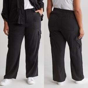 Sanctuary 1X Sophia Wife Leg Cargo Pants Black Satin Silly Utilitarian Safari